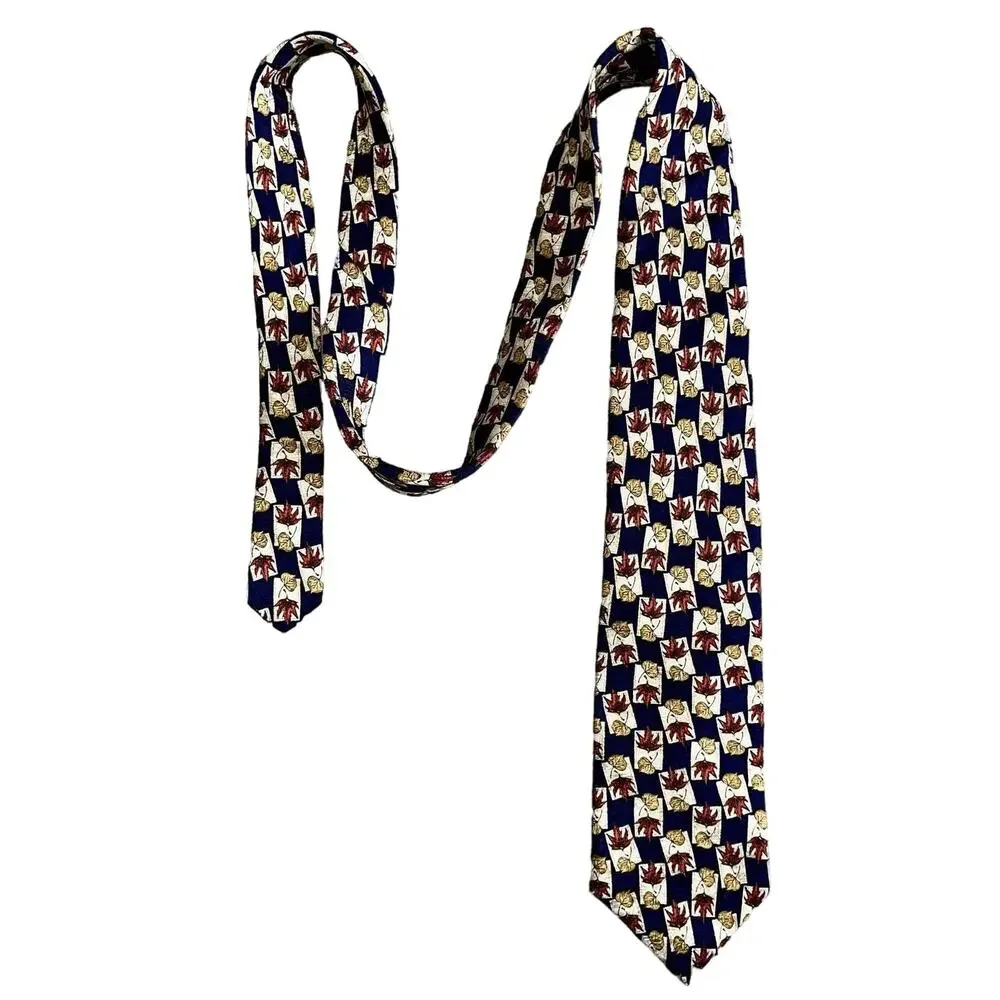 Lands' End Men's Ties Set Of Two 100% Silk Neck Ties Leaf Dot Pattern Multicolor